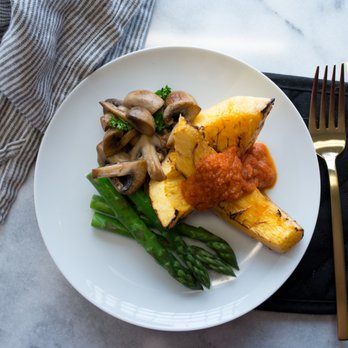 Kitchen Curative - Roasted Spaghetti Squash | Marinara Sauce | Steamed Asparagus | Sautéed Mushrooms | no-carbs - Personal Chefs Near Me Kitchen Curative - Roasted Spaghetti Squash | Marinara Sauce | Steamed Asparagus | Sautéed Mushrooms | no-carbs - Personal Chefs Near Me