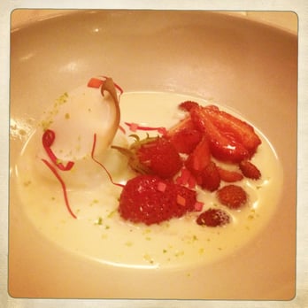 Chez Panisse - Ile flottante w/ Alpine strawberries and rose petals. - New American Near Me - Berkeley, California Chez Panisse - Ile flottante w/ Alpine strawberries and rose petals. - New American Near Me - Berkeley, California