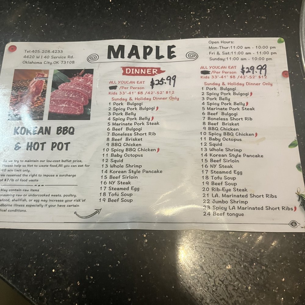 Maple Korean BBQ - Menu - Barbeque Near Me - Oklahoma City, Oklahoma Maple Korean BBQ - Menu - Barbeque Near Me - Oklahoma City, Oklahoma