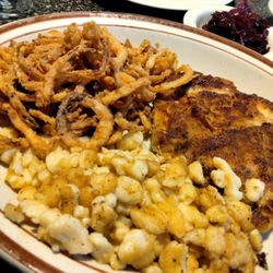 Prime Minister Family Restaurant - Chix schnitzel platter! Red cabbage is so yummy.