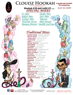 Menu photo 2 Cloudz Hookah Lounge Millbrae, CA