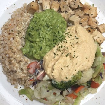 Green Temple - the 4 bowl with field greens, brown rice, baked tofu, avocado and hummus topped with tofu sauce - Vegetarian Near Me - Redondo Beach, California Green Temple - the 4 bowl with field greens, brown rice, baked tofu, avocado and hummus topped with tofu sauce - Vegetarian Near Me - Redondo Beach, California