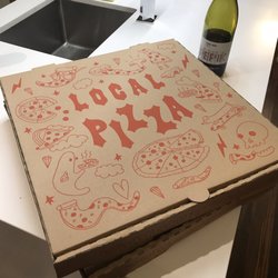 Local Pizza - Boxes are HUGE! Like an American movie - wine bottle for scale