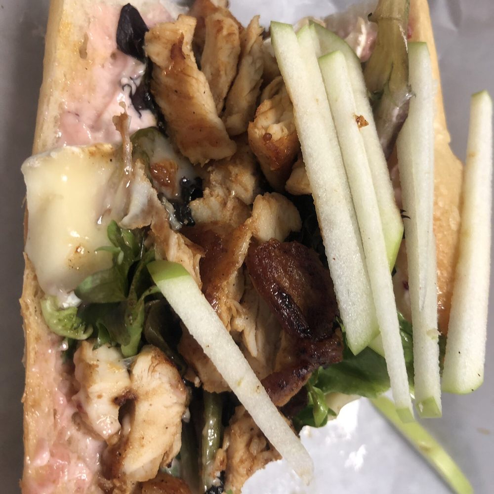 Wandering Dave's - Grilled chicken, brie and sliced apple on fresh baguette - Breakfast & Brunch Near Me - Brewster, New York Wandering Dave's - Grilled chicken, brie and sliced apple on fresh baguette - Breakfast & Brunch Near Me - Brewster, New York