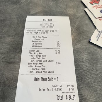 Pizza x Two - Receipt - Pizza Near Me - Long Beach, California Pizza x Two - Receipt - Pizza Near Me - Long Beach, California