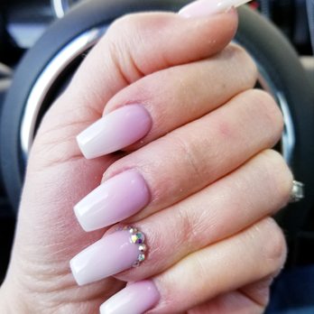 Super Hot Nails and Spa - full set acrylic/ coffin shape/ pink and white ombre with rhinestones - Nail Salons Near Me - Apple Valley, California Super Hot Nails and Spa - full set acrylic/ coffin shape/ pink and white ombre with rhinestones - Nail Salons Near Me - Apple Valley, California
