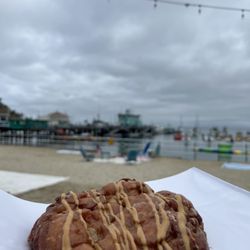 Apple Fritter with Peanut Butter drizzle