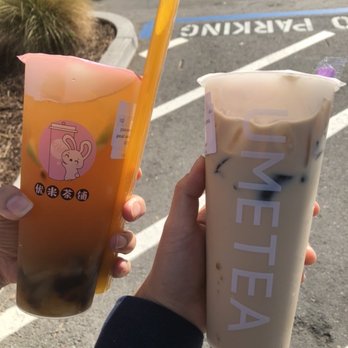 Ume Tea - Left to right: Passion fruit green tea, roasted oolong milk tea - Coffee & Tea Near Me - Cupertino, California Ume Tea - Left to right: Passion fruit green tea, roasted oolong milk tea - Coffee & Tea Near Me - Cupertino, California