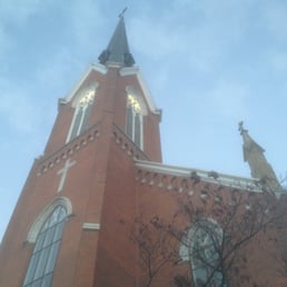 St. Mary's Catholic Church, German Village, Columbus Ohio.  At dusk, All Sout's Day.  Tall steeple.