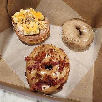 The Goods - Cheesecake, brown sugar sealant, and maple bacon donuts - Donuts Near Me - Carlsbad, California
