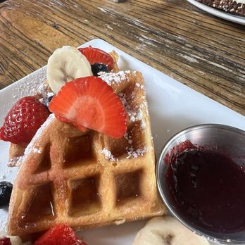 The Farm - Belgian Waffle; the jam made the waffles a hit hands down! - Breakfast & Brunch Near Me - Palo Alto, California The Farm - Belgian Waffle; the jam made the waffles a hit hands down! - Breakfast & Brunch Near Me - Palo Alto, California