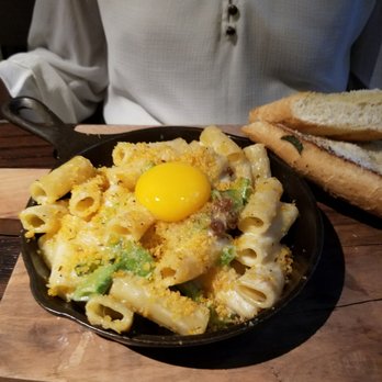 Copper Fox Gastropub - Baked Rigatoni Carbonara with runny egg - New American Near Me - Chicago, Illinois