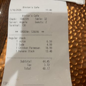 Binion's Cafe - Receipt - Cafes Near Me - Las Vegas, Nevada