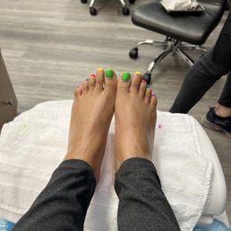 Gel pedicure with five colors for my toes Gel pedicure with five colors for my toes
