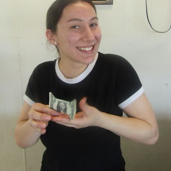 RJ BBQ - Edith - Awesome Service - with her "Dollar-Bow-Tie" Award - - Barbeque Near Me - San Angelo, Texas
