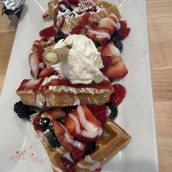 Eggsquisite Cafe - Very Berry waffles! They're so good! - Breakfast & Brunch Near Me - Fort Worth, Texas