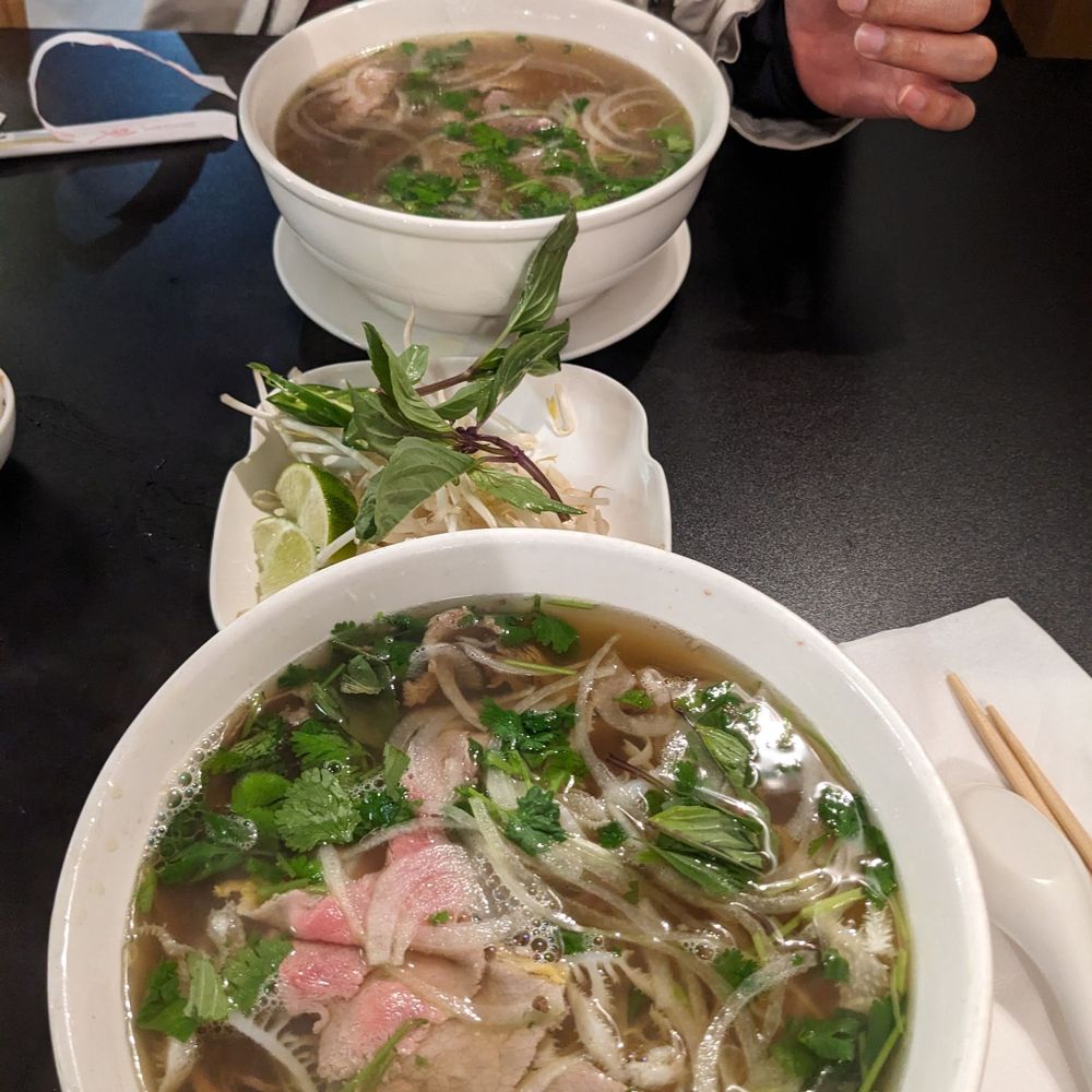 Large pho combo (front), large pho filet mignon (back) Large pho combo (front), large pho filet mignon (back)