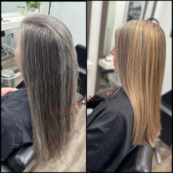 A La Mode Hair Studio - Golden blonde highlights haircut and style
Before and after