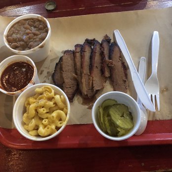 Texas Pride Barbecue - One meat plate with brisket beans and mac and cheese - Barbeque Near Me - Adkins, Texas Texas Pride Barbecue - One meat plate with brisket beans and mac and cheese - Barbeque Near Me - Adkins, Texas