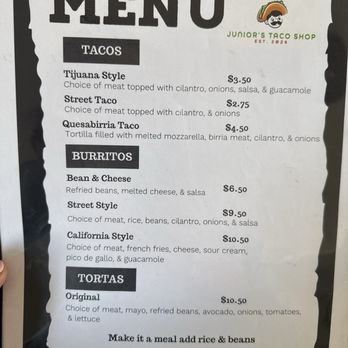 Junior's Taco Shop - Menu - Mexican Near Me - Ridgecrest, California Junior's Taco Shop - Menu - Mexican Near Me - Ridgecrest, California