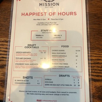 Mission Navy Yard - Everyday Happy Hour Menu - Bars Near Me - Washington, DC, District of Columbia Mission Navy Yard - Everyday Happy Hour Menu - Bars Near Me - Washington, DC, District of Columbia