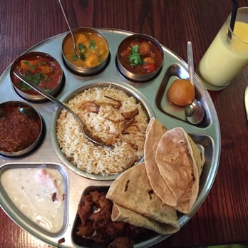 Chutneys - I ordered a thali with 4 curries, raita yoghurt, some pakoras, 2 rotis, some basmati rice, a gulab jamun dessert, and a mango lassi. - Indian Near Me - London, XGL Chutneys - I ordered a thali with 4 curries, raita yoghurt, some pakoras, 2 rotis, some basmati rice, a gulab jamun dessert, and a mango lassi. - Indian Near Me - London, XGL