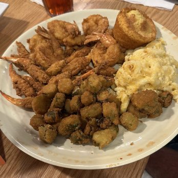 Page's Okra Grill - Crab claws and fried shrimp with Mac N Cheese, fried okra - Southern Near Me - Summerville, South Carolina Page's Okra Grill - Crab claws and fried shrimp with Mac N Cheese, fried okra - Southern Near Me - Summerville, South Carolina