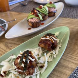 Red Curry Thai Restaurant - Front: takoyaki Back: spicy tuna cupcakes