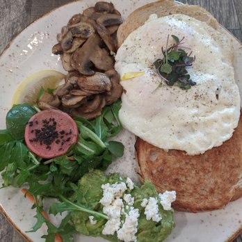The Aussie Grind - Sourdough + Eggs Your Way ($6.95) with grilled mushrooms ($2.95) and Avo smash + feta ($2.95) - Cafes Near Me - Frisco, Texas The Aussie Grind - Sourdough + Eggs Your Way ($6.95) with grilled mushrooms ($2.95) and Avo smash + feta ($2.95) - Cafes Near Me - Frisco, Texas