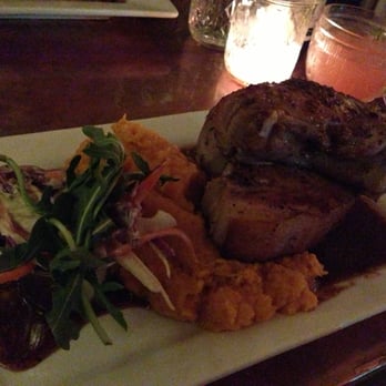 Hillside Farmacy - Pork Chop on Sweet Potato Puree - New American Near Me - Austin, Texas