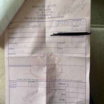 Bakery On 3rd Cafe - Copy of my receipt - Desserts Near Me - New York, New York Bakery On 3rd Cafe - Copy of my receipt - Desserts Near Me - New York, New York