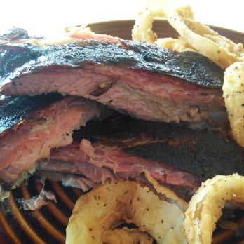 Smoking Jay's BBQ - Three pork ribs and onion rings. So good! - American Near Me - Omaha, Nebraska