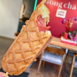 Gong Cha Renfrew - Beef Corn Dog (egg waffle batter)