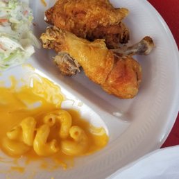 Roasted chicken with mac and cheese, Cole slaw sides. Delicious.