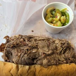 Jay's Italian Beef & Sausage - Italian Beef sandwich w/ a side of hot peppers. Hot peppers in the oil made the beef taste better.