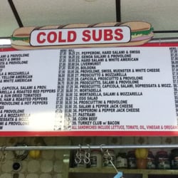 Cold Sandwich menu
