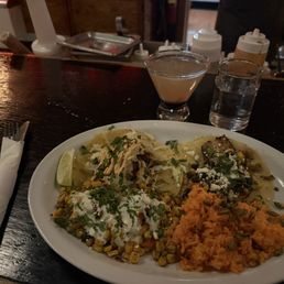 Tacos with street corn and red rice