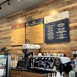 Their work space with posted menus Their work space with posted menus