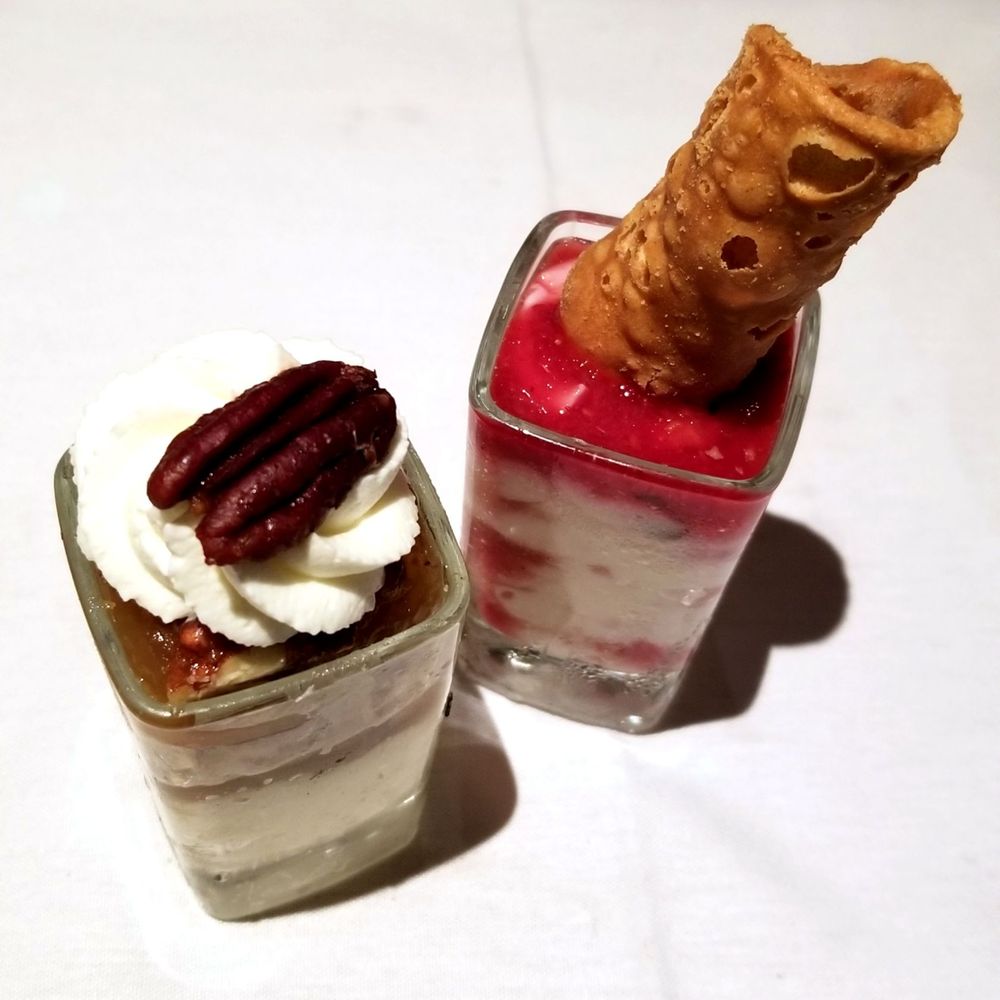 Seasons 52 - Pecan pie and Raspberry chocolate chip canoli dessert cups. The pecan pie cup was amazing! - New American Near Me - Schaumburg, Illinois Seasons 52 - Pecan pie and Raspberry chocolate chip canoli dessert cups. The pecan pie cup was amazing! - New American Near Me - Schaumburg, Illinois