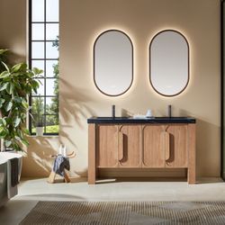 Cartisan Design Vanity and Bath - Munich 60" Natural Teak with Black Countertop