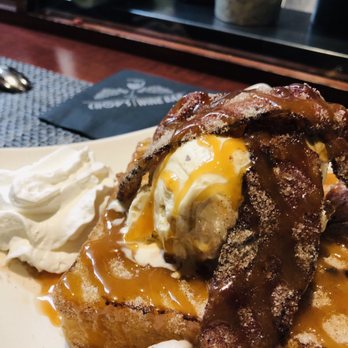 Chop's Wine Bar - French toast with bourbon ice cream and candies bacon - Wine Bars Near Me - Fort Wayne, Indiana