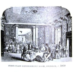 Swindon Station - Contemporary woodcut print of the First-Class refreshment Room, Swindon , c. 1850