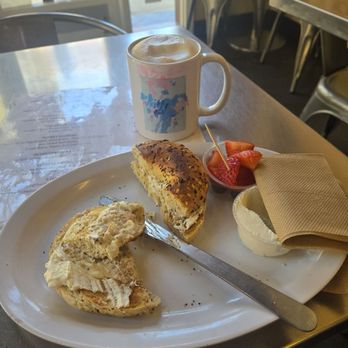 Rail Side Cafe - Everything bagel with fruit and cream cheese ($1.50 extra).. - Coffee & Tea Near Me - San Dimas, California Rail Side Cafe - Everything bagel with fruit and cream cheese ($1.50 extra).. - Coffee & Tea Near Me - San Dimas, California