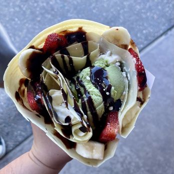 J Crepes & Cafe - Crepe filled with matcha ice cream, strawberries, and bananas! - Desserts Near Me - San Diego, California