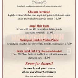 Montague Inn - Montague Inn 2017 Entrees Menu