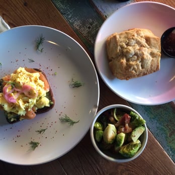 Blacksmith - Biscuit & creme fraiche, scramble and lox, and side of brussels - Coffee & Tea Near Me - Houston, Texas Blacksmith - Biscuit & creme fraiche, scramble and lox, and side of brussels - Coffee & Tea Near Me - Houston, Texas
