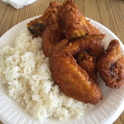 China Palace - Chicken wings and white rice (add ketchup and hot sauce on this together)