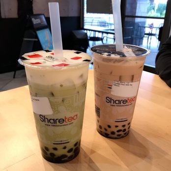 Sharetea - Matcha green tea creama (left) & milk tea (right) - Bubble Tea Near Me - Santa Ana, California