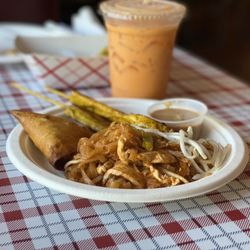 Best Thai - Pad Thai, chicken satay, peanut sauce, crab puff, Thai iced tea