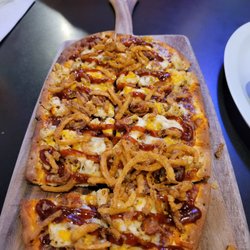 The Red Goat Bar & Grill - Red Goat BBQ Chicken with haystack onion Flat bread